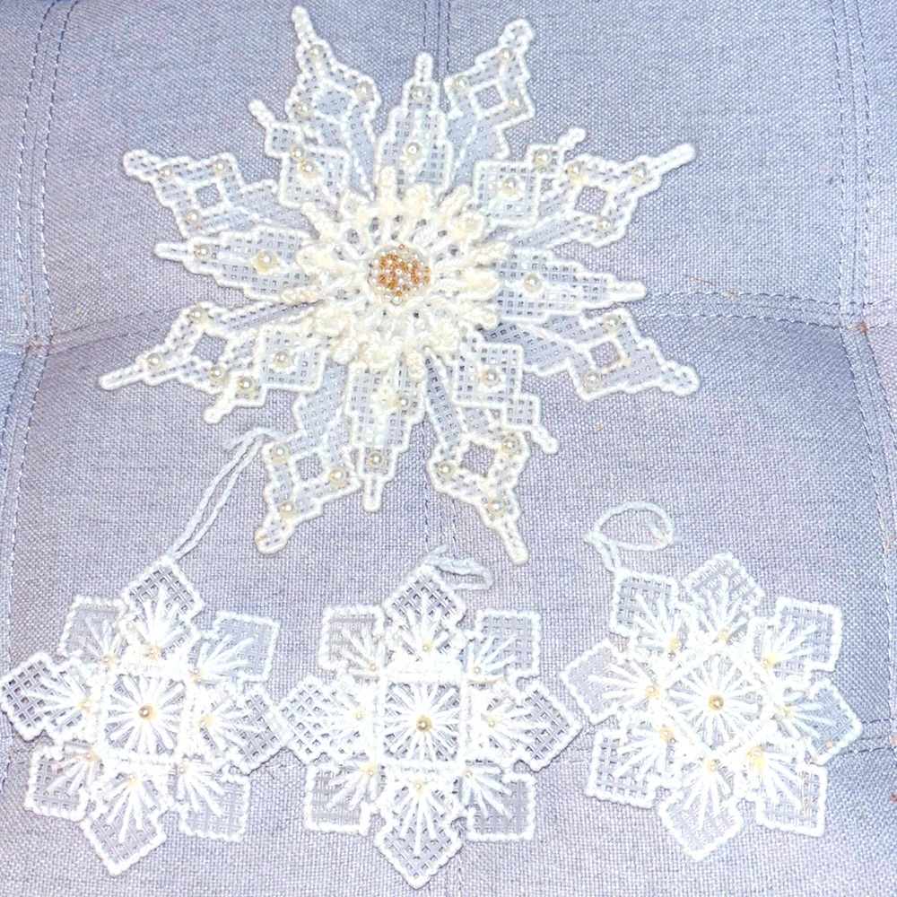 Vintage Plastic Art Embroidered Canvas Ornaments set of 4